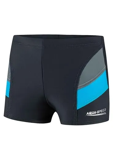 Aqua Speed Kinder Badehose Jungen + gratis eBook | Schwimmhose Jungs | UV Schwimmbekleidung Training | Kinderbadehose | 32. Grau Blau Gr. 140 | Andy