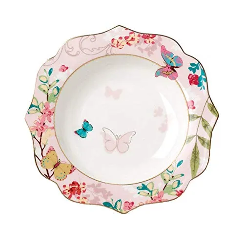 YBK Tech Dessertteller/Salatteller aus Knochenporzellan, Keramikteller für Frühstück, Nachmittagstee, Schmetterlingsmuster (Rosa, 19,1 cm Salatteller)