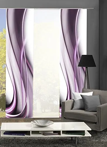 wohnfuehlidee 3er-Set Flächenvorhang, Deko Blickdicht, Franka, Höhe 245 cm, 2X Dessin Beere / 1x Uni weiß halbtransparent