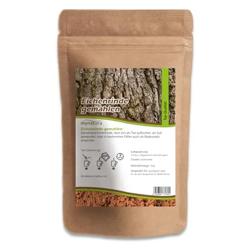 Mynatura Eichenrinde, gemahlen | Rinde gemahlen | Eichenpulver | Vegane Nahrungsergänzung | Pflanzenpulver | Im Beutel 100g