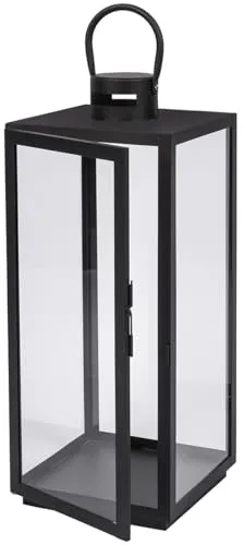 Laterne 9,5 x 10,5 x 28cm Gartenlaterne Metall Windlicht Laternen Deko Kerzenhalter Kerzenleuchter Kerzenständerr für Innen Außen Outdoor Indoor Wohnzimmer Garten Balkon Gartenbeleuchtung Schwarz
