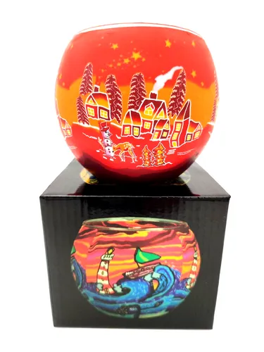 Leuchtglas Winter Village, Windlicht, Teelichthalter, Dekoration, Glas 21831