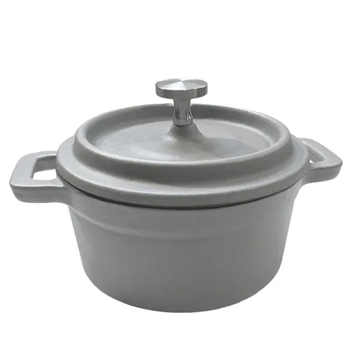 osoltus Mini Cocotte Bratentopf klein - Gusseisen ofenfest 10cm hellgrau