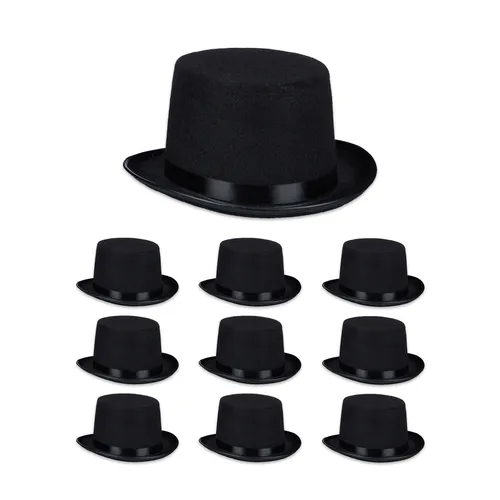 Zylinderhut Zauberhut 10 Stück – Perfekt für Halloween - Hüte & Mützen, Unisex Erwachsene Zylinderhüte in Schwarz, ideal für Halloween-Partys und Kostüme, aus hochwertigem Polyester für langlebigen Spaß.