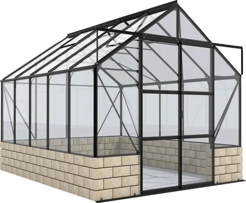 Gewächshaus Vitavia Cassandra 8300 - 3 mm Einscheibensicherheitsglas - Geräumiges Gewächshaus mit 3 mm Einscheibensicherheitsglas, ideal für Hobbygärtner, Maße: 257 x 323 cm, bietet optimale Wachstumsbedingungen.