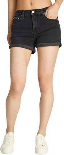 Calvin Klein Jeans MID RISE SHORT mit Umschlagsaum in Schwarz - Kinderhosen, modische Shorts mit elastischem Denim-Material und stylishen Umschlagsaum, bequem und ideal für warme Tage.