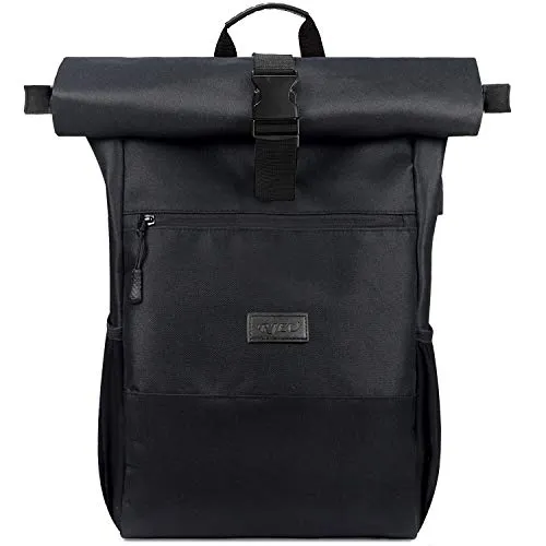 RJEU Laptop Rucksack für 17 Zoll,Rolltop Rucksack Herren Damen,Laptoptasche für Schule,Studium,Reisen,Schulrucksack(Schwarz-26L)