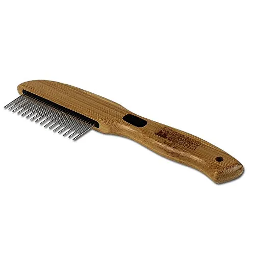 Produktbild BAMBOO GROOM Rotating Pin Comb I Kamm mit 31 rotierenden Pins I Hundebürste für langes & lockiges Fell I Bürsten zur Fellpflege aus Bambus I Unterfellbürste I Bürste für Katze & Hund