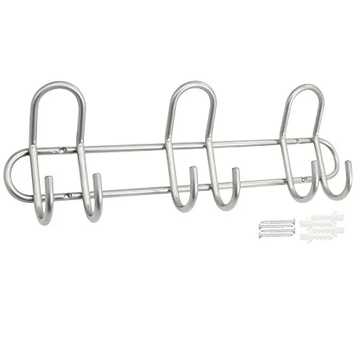 com-four® Wandgarderobe - Garderobenleiste mit 6 Haken - Doppel-Wandhaken aus massivem Metall für Flur, Eingang, Wohnbereich - 40 x 14 x 8 cm (01 Stück - Wandgarderobe)