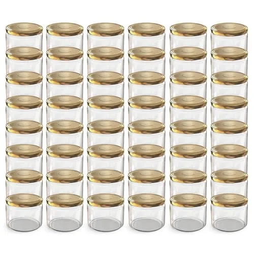 Oputec 48 x 282 ml Einmachgläser mit Schraubdeckel Gold - Einmachgläser für Marmeladen, langlebig und luftdicht mit hochwertigem Schraubdeckel, ideal für konservierte Köstlichkeiten und nachhaltige Aufbewahrung.