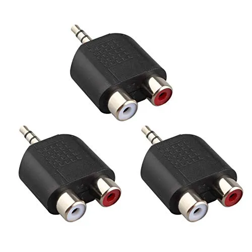 Jopto 3 x 3,5 mm (1/8 Zoll) Stecker Stereo Stecker auf 2 RCA Phono Buchse Audio Y Splitter Adapter vernickelt RCA Stereo Konverter 2 RCA Stereo Konverter zu 3,5 mm Mono für Computer TV schwarz