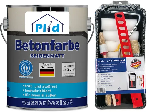 Plid® Betonfarbe Innen & Außen - Frostsicher Kieselgrau 2,5L - Betonfarben für Innen und Außen, ideal für Zement, Holz und Mauerwerk. Beständig gegen Öle und Fette, hohe UV-Beständigkeit. Made in Germany für höchste Qualität.