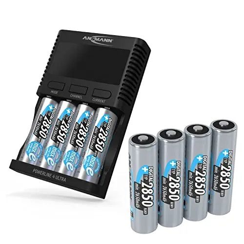 ANSMANN Powerline 4 Ultra Akku-Ladegerät mit 8 NiMH AA2850 Akkus - Ladegeräte für Haushaltsbatterien, bietet 4 Ladeprogramme für eine schnelle und effiziente Akkuladung.
