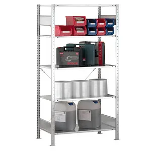 Regal MULTIplus150 12740 - Werkstatteinrichtung mit 5 höhenverstellbaren Fachböden, ideal für mehrstöckige Regalanlagen und einfachen Aufbau dank Kreuzstreben und Spannschlössern.