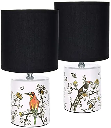 BRUBAKER Nachttischlampe im asiatischen Vogel Design - Nachttischleuchte mit hochwertigem Keramikfuß und mattem Schwarzschirm, ideal für stimmungsvolle Beleuchtung im Wohnzimmer oder Schlafzimmer.