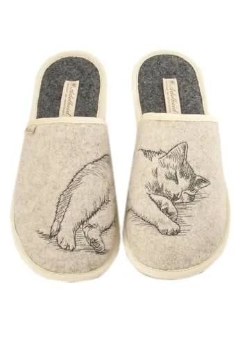 Adelheid Gemütlich Filzpantoffeln - einfach bequem - hergestellt in Portugal - Katzenliebhaber aufgepasst