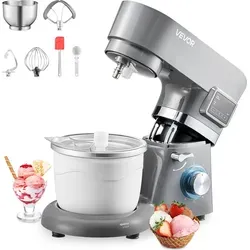 VEVOR Eismaschine Eiscrememaschine 1,7 L Standmixer 6-Gang mit LED-Digitalanzeige & Timer & Rührpaddel & Knethaken & Spritzschutz, für DIY Gefror...