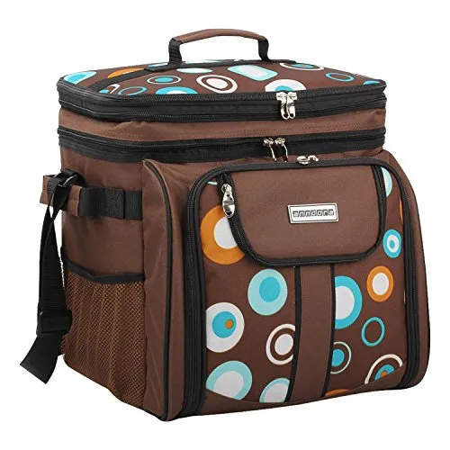 anndora Picknicktasche braun Retro - Kühltasche für 4 Personen - Praktische Picknicktasche mit 29-teiligem Zubehör und Schaumstoff-Isolation für optimale Kühlung. Ideal für Ausflüge und Picknicks!