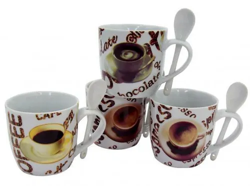 Produktbild Kaffeebecher Porzellan Set 4tlg. mit Löffel Teebecher Cappuccionbecher