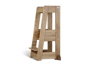 tiSsi Lernturm Felix Eiche - Höhenverstellbarer Lernturm aus massivem Eichenholz, extrem kippsicher und ideal für kleine Entdecker