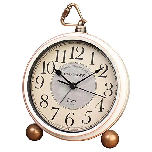 Attoe Weiß Tisch Uhr, Vintage Nicht Tisch Schreibtisch Wecker mit Lautem Alarm,Kein Ticken,Geräuschlos,Batteriebetrieben Quarzwerk, HD Glas für Schlafzimmer/Wohnzimmer/Kinder (Araber)