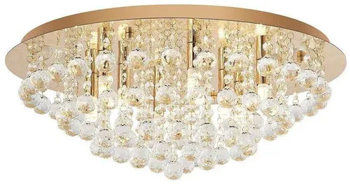 Lindby Deckenleuchte Gillion, 8-flammig, dimmbar aus Kristall und Stahl - Elegante Deckenlampe in Gold mit klarem Kristall, ideal für Schlafzimmer, Wohnzimmer und mehr. Dimmbare Funktion für individuelle Lichtstimmungen.