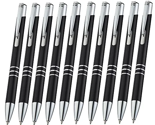 Libetui 10 Stück hochwertige Kugelschreiber Metall Schwarz Metallkugelschreiber blaue Mine auswechselbare Großraummine Kulis Metall Schwarz blauschreibend