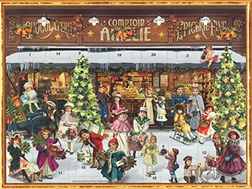 Nostalgischer Adventskalender aus Papier mit Bildern und Glitzer für Kinder und Erwachsene