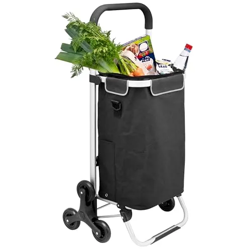 bremermann Einkaufstrolley DREBBER - Faltbarer Einkaufswagen mit Treppensteiger-Rädern - Einkaufstrolleys: Leichter, multifunktionaler Trolley mit 45 L Kapazität, integrierter Kühltasche und Treppensteigrädern für müheloses Einkaufen.