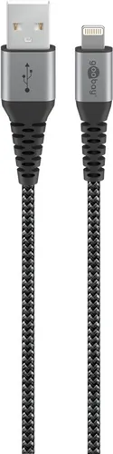 Goobay 49268 Lightning auf USB-A Textilkabel mit Metallsteckern (spacegrau/silbe
