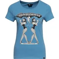 Queen Kerosin Damen T-Shirt Troublemaker Blau - Stylisches Damen T-Shirt im Slim-Fit mit kraftvollem Artwork. Hochwertiger Baumwollmix für optimalen Tragekomfort und feminine Silhouette. Perfekt für selbstbewusste Frauen, die ihren individuellen Style unterstreichen möchten.
