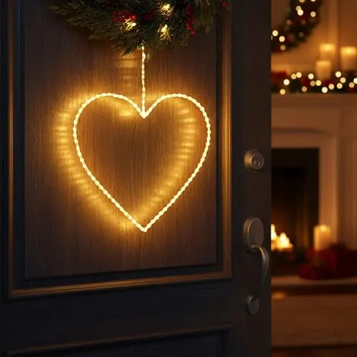 LED Herz Dekoherz 38 cm - Warmweißes Licht für Innen und Außen - Dekohänger mit 120 warmweißen LEDs, ideal für stimmungsvolle Fenster- und Türdekoration. Höhe: 38 cm, wetterfestes Design und 3 m Zuleitung für vielseitige Anwendung.