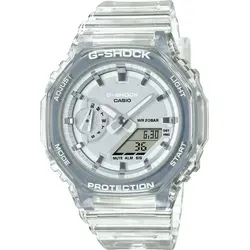 G-Shock Protection Uhr, Weiss - Transparent/Silber - Chronograph mit LED Licht und Neo-Display für beste Sichtbarkeit, wasserdicht bis 20 Bar und mit Weltzeitfunktion, ideal für aktive Lebensstile.
