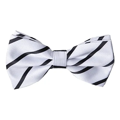Fabio Farini - Gestreifte Fliege Herren vorgebunden & verstellbar, Querbinder für feierliche Anlässe, klassische Schleife Weiß-Schwarz