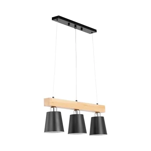 Uniprodo Pendelleuchte - 3 Leuchtmittel aus Holzbalken - Lampen für stilvolle Raumbeleuchtung, elegante Pendelleuchte mit 3 E27-Fassungen und natürlichem Holzbalken für eine gemütliche Atmosphäre.
