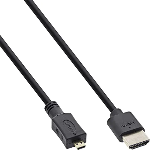 InLine 17502D HDMI Superslim Kabel A an D, HDMI-High Speed mit Ethernet, Premium, schwarz / gold, 1,8m
