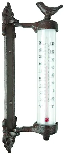 esschert design Gartenthermometer Vogel 27 cm - Wandthermometer aus Gusseisen für den Außenbereich, dekorativ und funktional, ideal für Gartenliebhaber