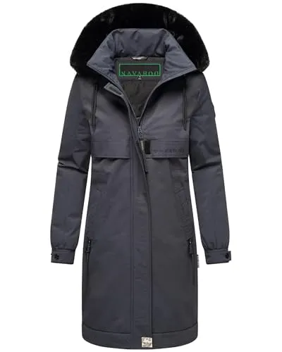 Navahoo Damen Mantel - Lange warme Winterjacke mit abnehmbarer Kunstfellkapuze - Funktionsjacken für kaltes Wetter, wasserabweisend und winddicht, bietet optimalen Schutz und modernen Stil für den urbanen Look.