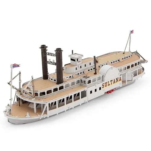 Fascinations Metal Earth Metallbausätze - Sultana Steamboat Mississippi-Dampfer, lasergeschnittener 3D-Konstruktionsbausatz, 3D Metall Puzzle, DIY Modellbausatz mit 3 Metallplatinen, ab 14 Jahre