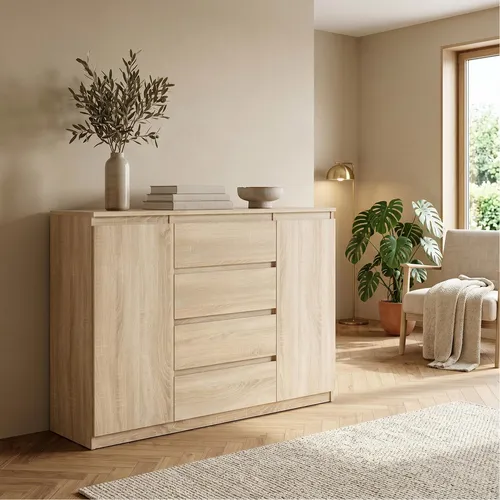 Masseno Kommode Nudo, Sonoma Eiche, 4 Schubladen, 120x101.5x39 cm