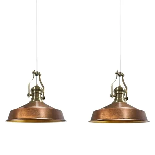Bamyum Pendelleuchte Asletl - Vintage Hängelampe aus Metall - Stilvolle 2-flammige Pendelleuchte in Kupfer, ideal für gemütliche Räume. Fassung E27, Abhängung 41 cm, ohne Leuchtmittel.
