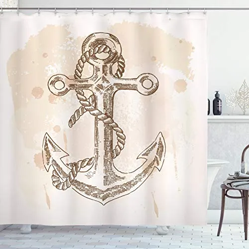 ABAKUHAUS Anker Duschvorhang, Marine Rope Sommerferien, Stoffliches Gewebe Badezimmerdekorationsset mit Haken, 175 x 200 cm, Creme Brown