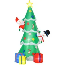 HOMCOM Aufblasbarer Weihnachtsbaum mit Weihnachtsmann und Schneemann 210 cm - Weihnachtlicher Zierschmuck: 2,1 m hoher aufblasbarer Weihnachtsbaum mit LED-Beleuchtung, ideal für Innen- und Außenbereich, sorgt für festliche Stimmung bei jeder Feier.