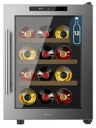 Cecotec Bolero GrandSommelier 1255 CoolWood, Weinkühler mit Kompressor, Integriert, 12 Flasche(n), E, Schwarz, Edelstahl