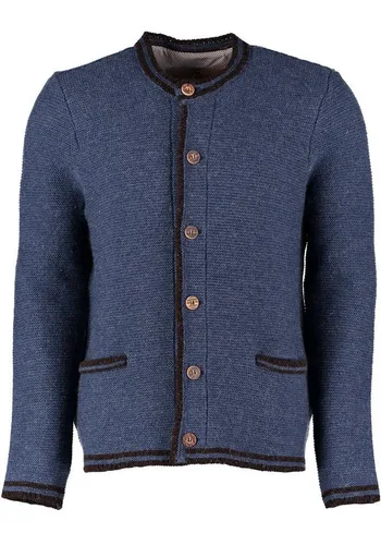 OS Trachten Strickjacke Fudei Trachten-Wolljacke mit Rundhalsausschnitt und Paspeltaschen