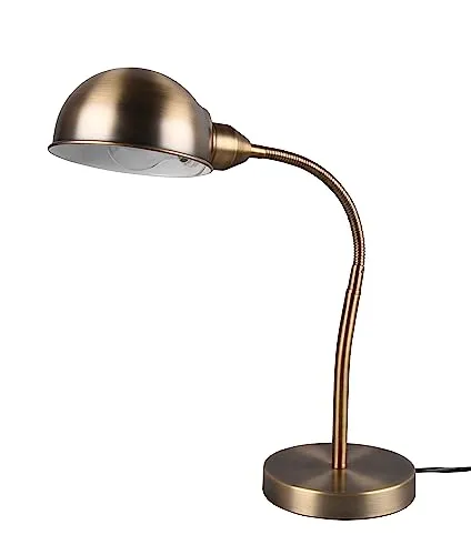 TRIO Leuchten Schreibtischlampe PERRY, H 46 cm, Altmessingfarben - Schreibtischlampe im eleganten Altmessing-Design mit Flexarm für optimale Lichtausrichtung, ideal für Büro und Arbeitszimmer.
