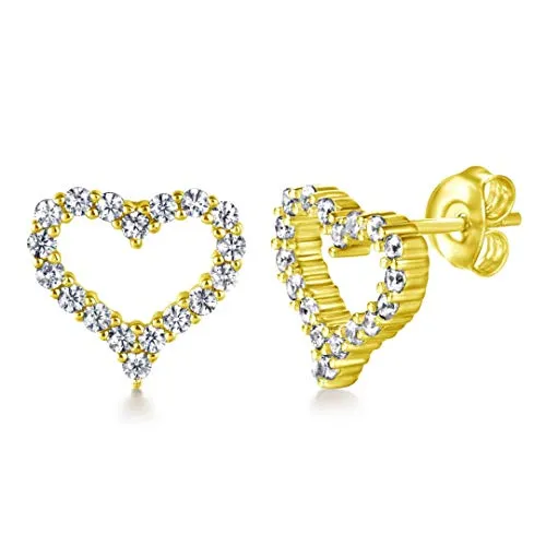 Ohrringe, Ohrstecker mit Herz 925 Sterling Silber Herzform für Damen, Frauen und Mädchen Herzen Stecker mit Zirkonia Steinen (Gold)