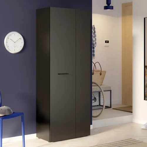 FORTE NET106 Schuhschrank, 2-türig, Schwarz Matt - Schuhschrank mit Soft-Close-Mechanismus für leises Schließen. Ideal für schmale Eingangsbereiche oder Flure, bietet er viel Stauraum und ein modernes, minimalistisches Design.