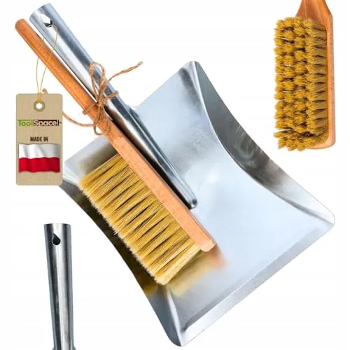 ToolSpace Handfeger und Schaufel Reinigung Kehrschaufel Set mit Stiel verzinkter Stahl Handbesen Kehrblech Metall Kehrgarnitur Handbesen Schaufel Kehrschaufel Metall Schaufel- & Besensets Außen/Innen