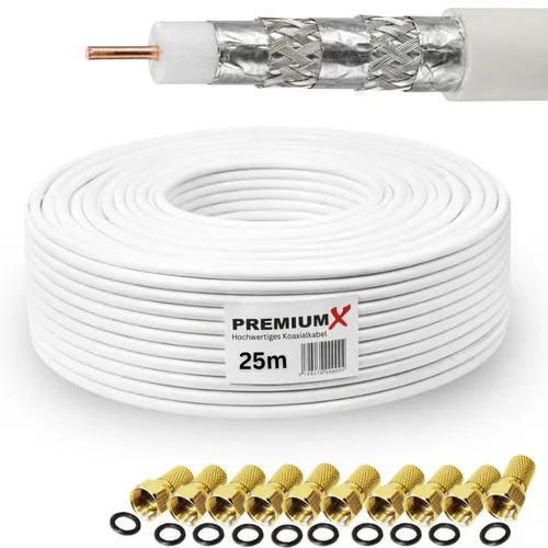 25m Koaxialkabel REINES KUPFER 135dB 5-fach geschirmt SAT Antennen Koax Kabel 4K